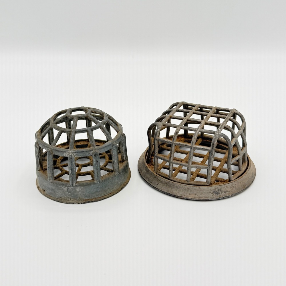 Vintage Metal Flower Frog Pair, Attributed Dazey, Round & Square Floral Frogs